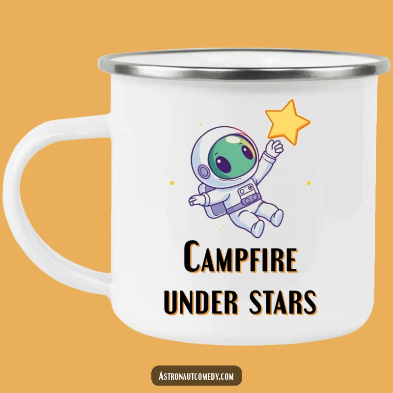 Funny Curious Alien Camping Mug - Star Reaching Astronaut Enamel Cup
