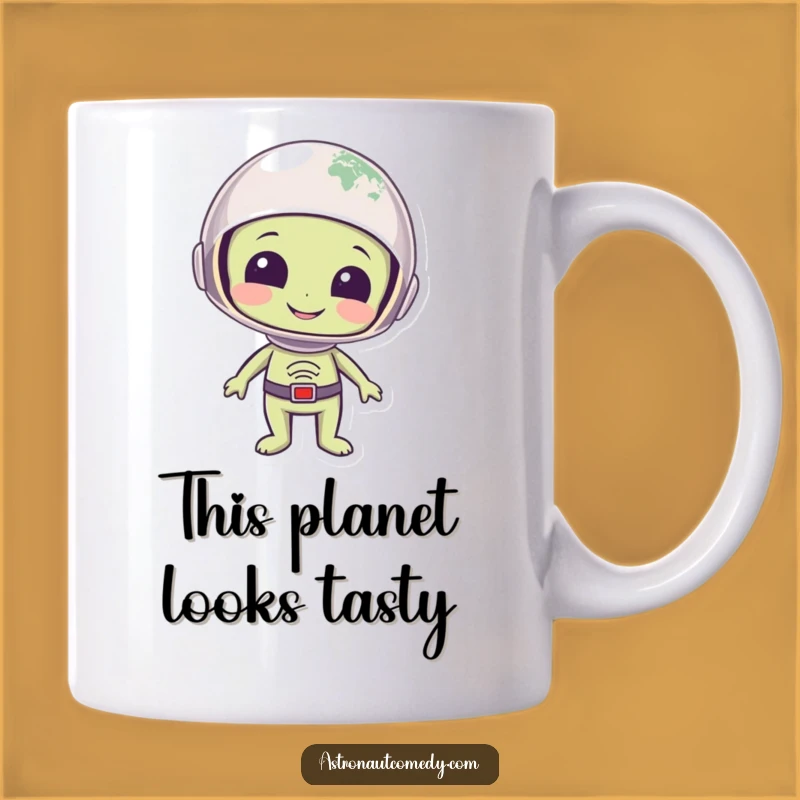 Funny Alien Earth Wonder Mug - Smiling Visitor Design for Coffee Lovers