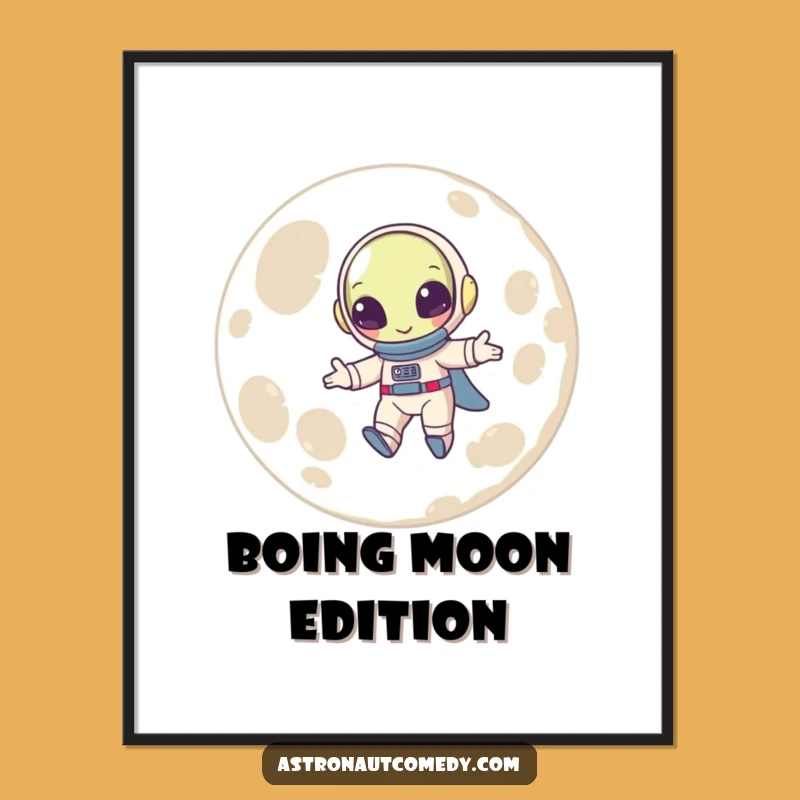 Funny Alien Moon Poster - Joyful Bouncing Astronaut Wall Art Gift