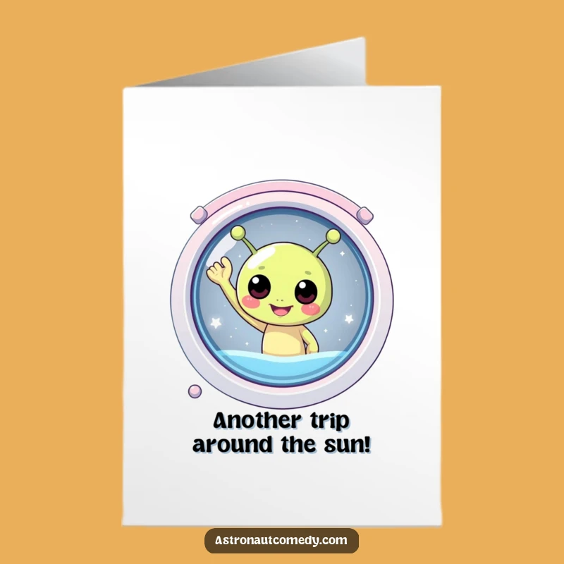 Free Printable Birthday Card: Happy Waving Alien, Funny Downloadable Gift for Space Lovers