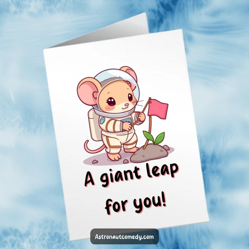 Funny Free Printable Mouse Congratulations Card: Brave mouse plants a flag, signifying a major accomplishment.