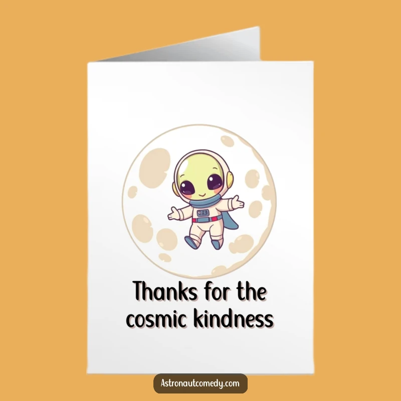 Free Printable Thank You Card: Alien Bouncing on Moon, Funny Downloadable Gift of Gratitude