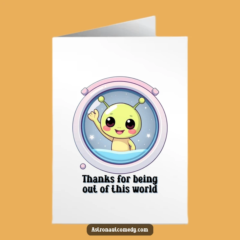Free Printable Thank You Card: Happy Alien Waving, Funny Downloadable Gift Expressing Gratitude